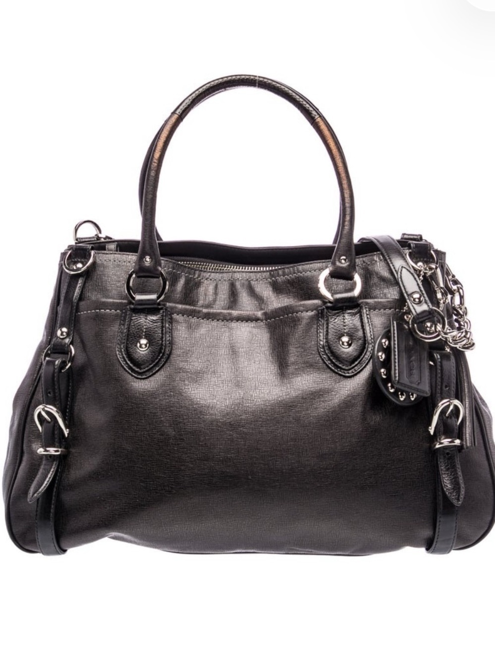 Coach Black Leather Carryall with Silver Hardware
